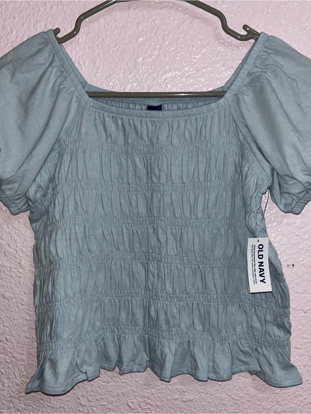 Old Navy Light Blue Smocked Peasant Top